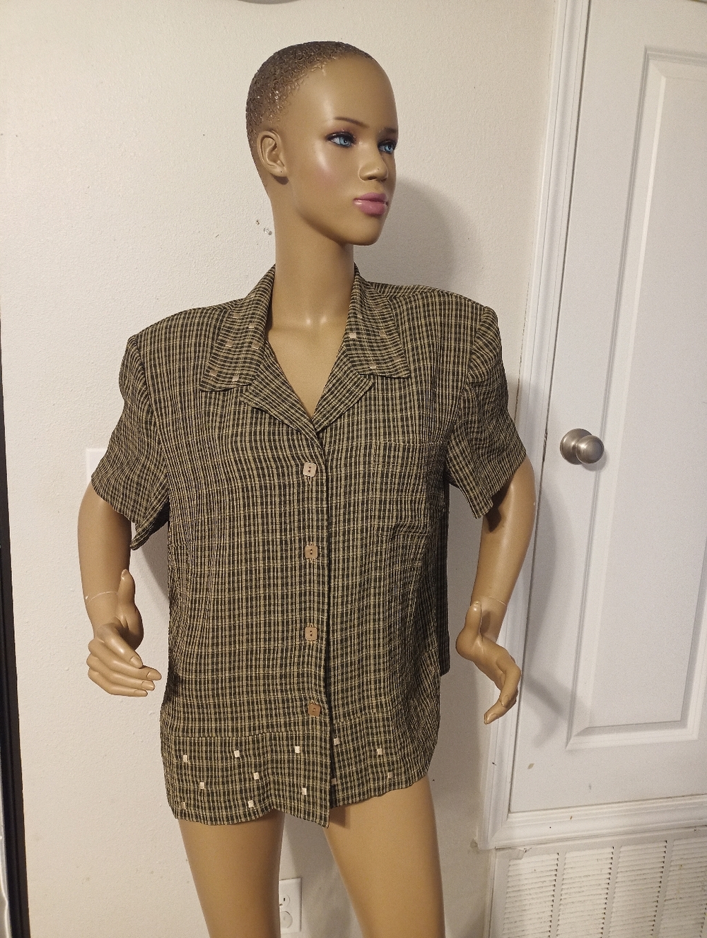 Sag Harbor Brown Plaid Short-Sleeve Button Down Shirt